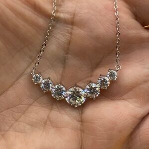Moissanite Seven Stone Demi Eternity Sterling Silver Necklace